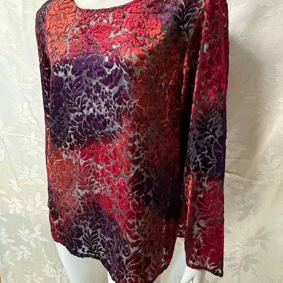 Carole Little Red and Purple Graphic Blouse with Long Sleeves Vintage - Picture 2 of 8